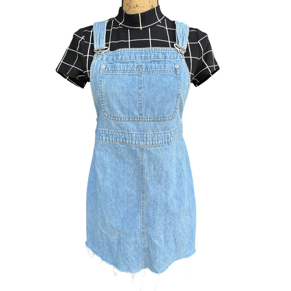 Vintage 1990s Faded Glory Blue Denim Overall Jumper Mini Dress (S)